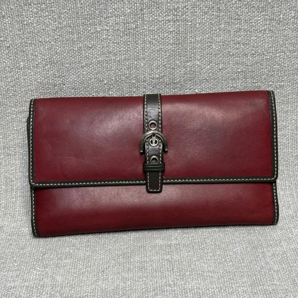 Coach Vintage Red Soho Leather Buckle Envelope Wallet Checkbook Burgundy Oxblood - Picture 1 of 8